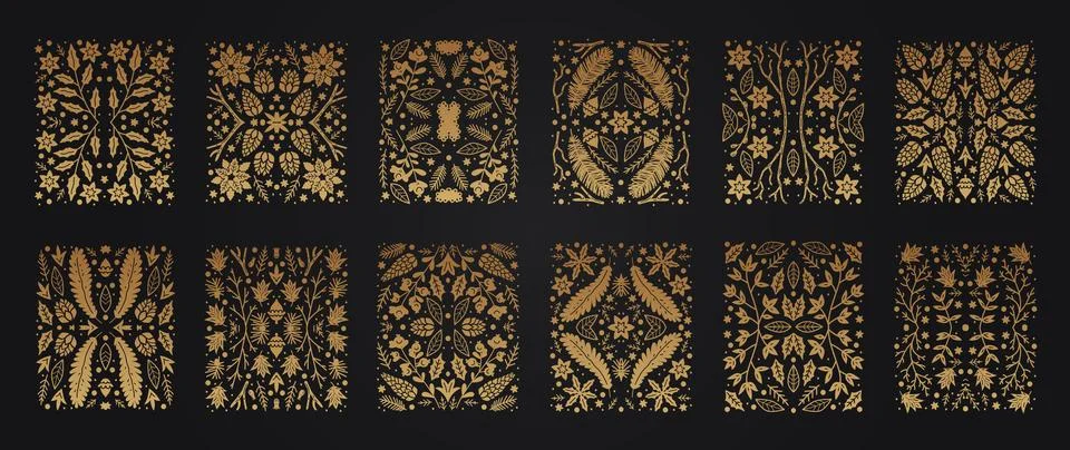 Luxury Christmas rectangular shapes set, abstract sketch winter design templates Stock Illustration