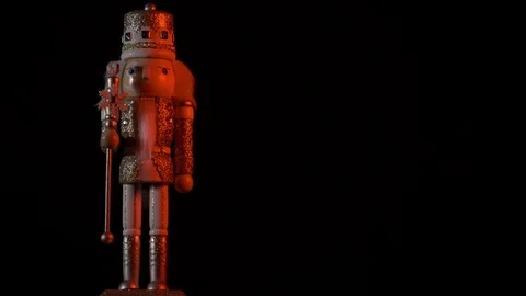 Luxury Christmas- silver nutcracker in red light left 4k Stock Footage 98315822