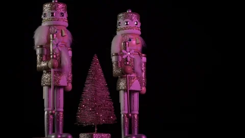 Luxury Christmas theme for malls silver nutcrackers in purple light 4k Stock Footage 98205276