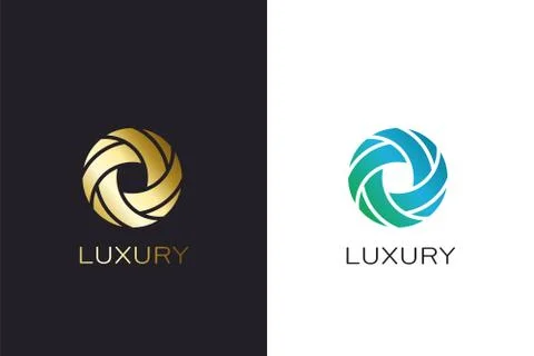 Luxury circle abstract logo vector design. Gold colored Illustrazione stock