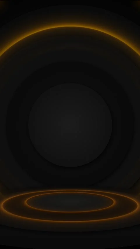Luxury circular podium scene warm gold arcs, black studio shadows, soft glowing 動画素材 340477334
