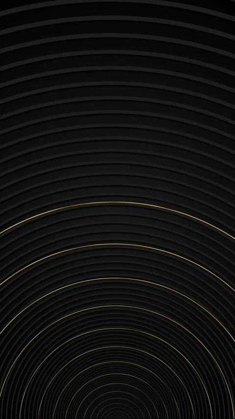 Luxury circular tunnel pattern black curved layers, gold accent lines, clean pre Stock Footage 340477233