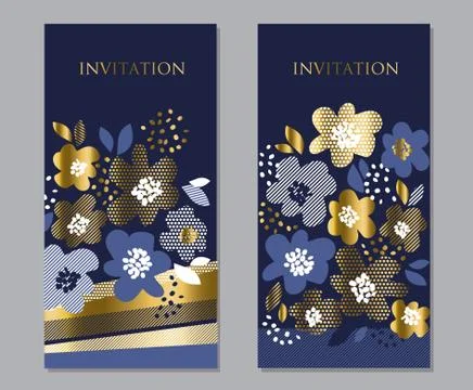 Luxury concept floral pattern with geometric texture in deep blue and gold co Illustrazione stock