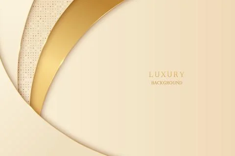 Luxury cream beige background with paper cut layer and gold line. Stock Illustration