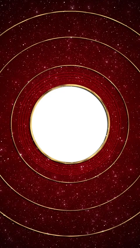 Luxury crimson ring frame gold circles, white copy space, tiny sparkling particl Stock Footage 340414770