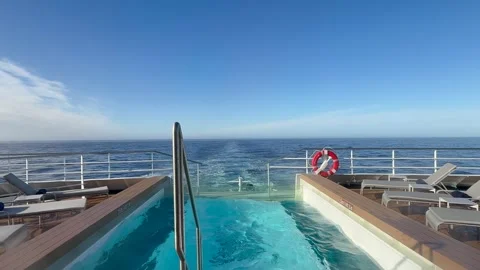 Luxury Cruise Ship Pool on Deck over the Southern Ocean Stock Footage 339433836