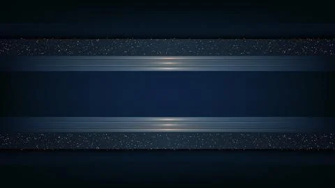 Luxury dark blue background with horizontal gold glitter bands and glowing .. Stock Illustration