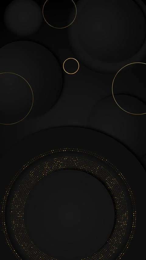 Luxury dark circular pattern backdrop gold dotted arcs, soft layered spheres Stock Footage 334102313