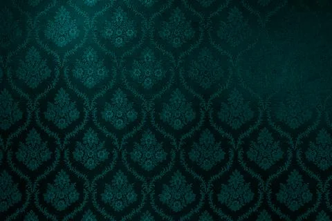 Luxury Dark Teal Damask Pattern Texture with Elegant Floral Ornament Stock Photos