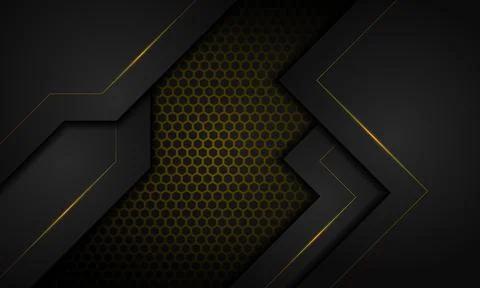 Luxury dark technology background with hexagon pattern and golden lines Stock Illustration