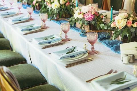 Luxury decorated table for wedding Stock Photos