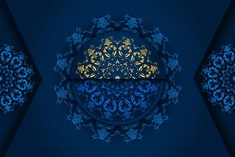 Luxury Deep Blue Background With Intricate Gold Mandala Ornament Stock Illustration