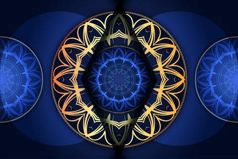 Luxury Deep Blue Background With Intricate Gold Mandala Ornament Stock Illustration