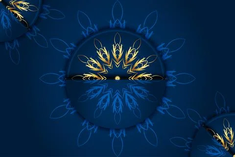 Luxury Deep Blue Background With Intricate Gold Mandala Ornament Stock Illustration