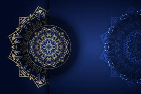 Luxury Deep Blue Background With Intricate Gold Mandala Ornament 스톡 일러스트