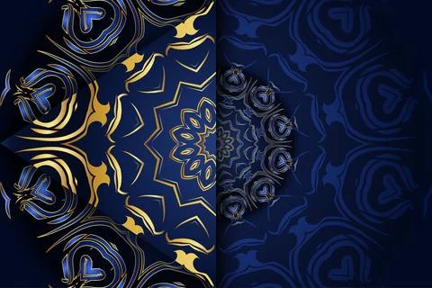 Luxury Deep Blue Background With Intricate Gold Mandala Ornament Stock Illustration