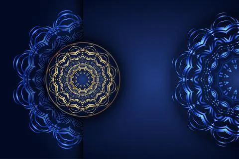 Luxury Deep Blue Background With Intricate Gold Mandala Ornament 库存插图