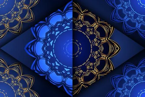 Luxury Deep Blue Mandala Pattern With Decorative Floral Star Motifs Stockillustratie