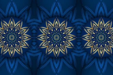 Luxury Deep Blue Mandala Pattern With Decorative Floral Star Motifs イラスト素材