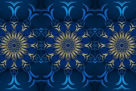 Luxury Deep Blue Mandala Pattern With Decorative Floral Star Motifs Stock Illustration