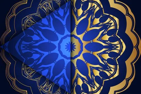 Luxury Deep Blue Mandala Pattern With Decorative Floral Star Motifs Illustration