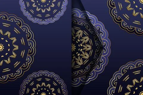 Luxury Deep Blue Mandala Pattern With Decorative Floral Star Motifs イラスト素材