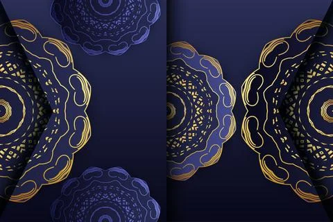 Luxury Deep Blue Mandala Pattern With Decorative Floral Star Motifs Illustrazione stock