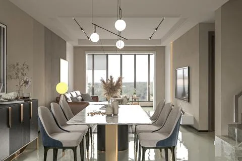 Luxury Dining Room Interior Design Creating a Stylish Space with Craft Wood.. イラスト素材