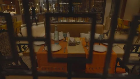 Luxury dining table in 5 star Hotel Stock Footage 302722487