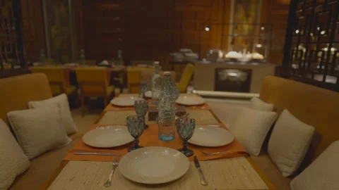 Luxury dining table and chairs in 5 star restaurants Stock Footage 302722668
