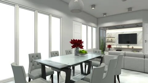Luxury Dining Table with Wooden Frame and Glass Table Top Stock Illustration