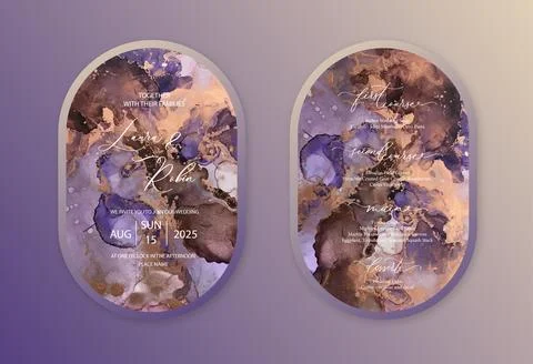 Luxury double arch wedding invitation card background with watercolor waves,  스톡 일러스트