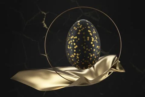 Luxury Easter card. A dark egg with golden dots on a dark background. 3d rend Stock Illustration