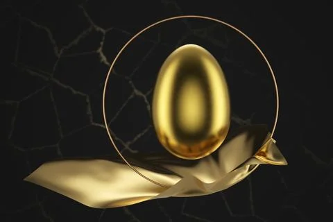 Luxury Easter card. Golden egg on a dark background. 3d render. Stock Illustration