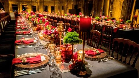 Luxury elegant dinner table setting Stock Photos