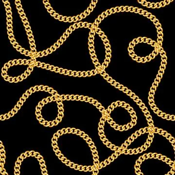 Luxury Elegant Pattern of Golden Chains on Black Background. Stock Illustration