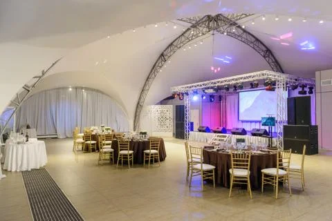 Luxury elegant table setting dinner in a restaurant Stock Photos