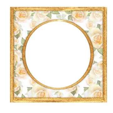 Luxury element for design. Golden frame with roses Stock Illustration