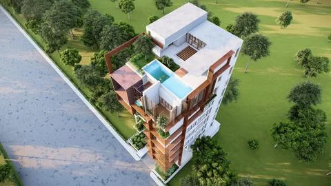 Luxury Elevated 3D Renderings of Upscale Apartment Buildings イラスト素材