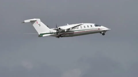 Luxury expensive modern fast executive business jet take off. Follow shoot Stock Footage 185594919