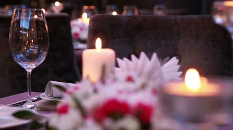 Luxury expensive table serving for a festive holiday event with candles and Stock Footage 61193874