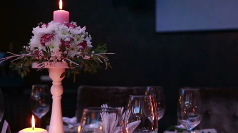 Luxury expensive table serving for a romantic dinner with candles Stock Footage 68885274