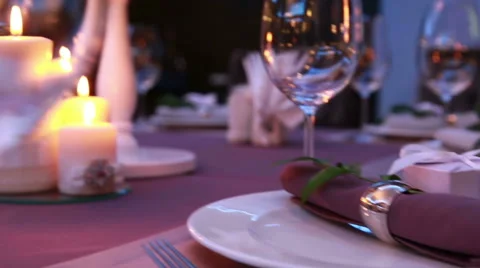 Luxury expensive table serving for a romantic dinner with candles Stock Footage 68888309