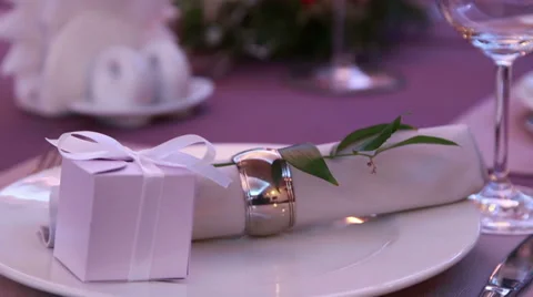 Luxury expensive table serving for a romantic dinner with candles Stock Footage 68889344