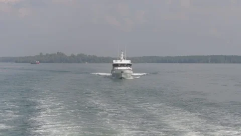 Luxury ferry sailing in river during morning. Stock Footage 111469429