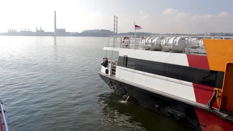Luxury ferry sailing in river during morning, beautiful day sail boat trip. Stock Footage 111469785