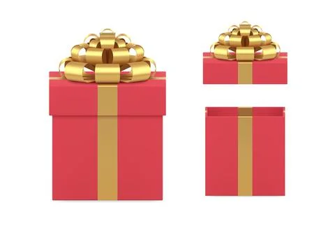 Luxury festive gift box with open closed cap unpacking desired present set .. Stock Illustration
