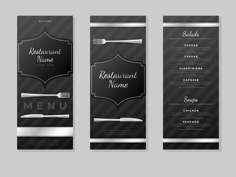 Luxury food menu design. Restaurant brochure cover. Elegant black logo on lunch Stock Illustration