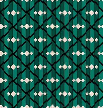 Luxury geometric seamless pattern in vintage fashion style. With lined green bac Stock Illustration