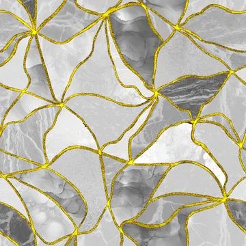 Luxury glitter seamless pattern Gold kintsugi crack. Broken marble texture with Stock Illustration